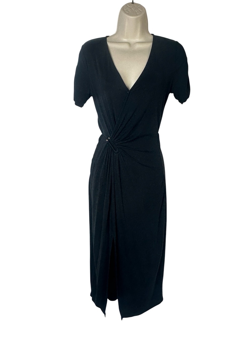 Heartloom Black Twist-Knot V-Neck Midi Dress